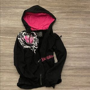 Y2K black and pink zip up hoodie